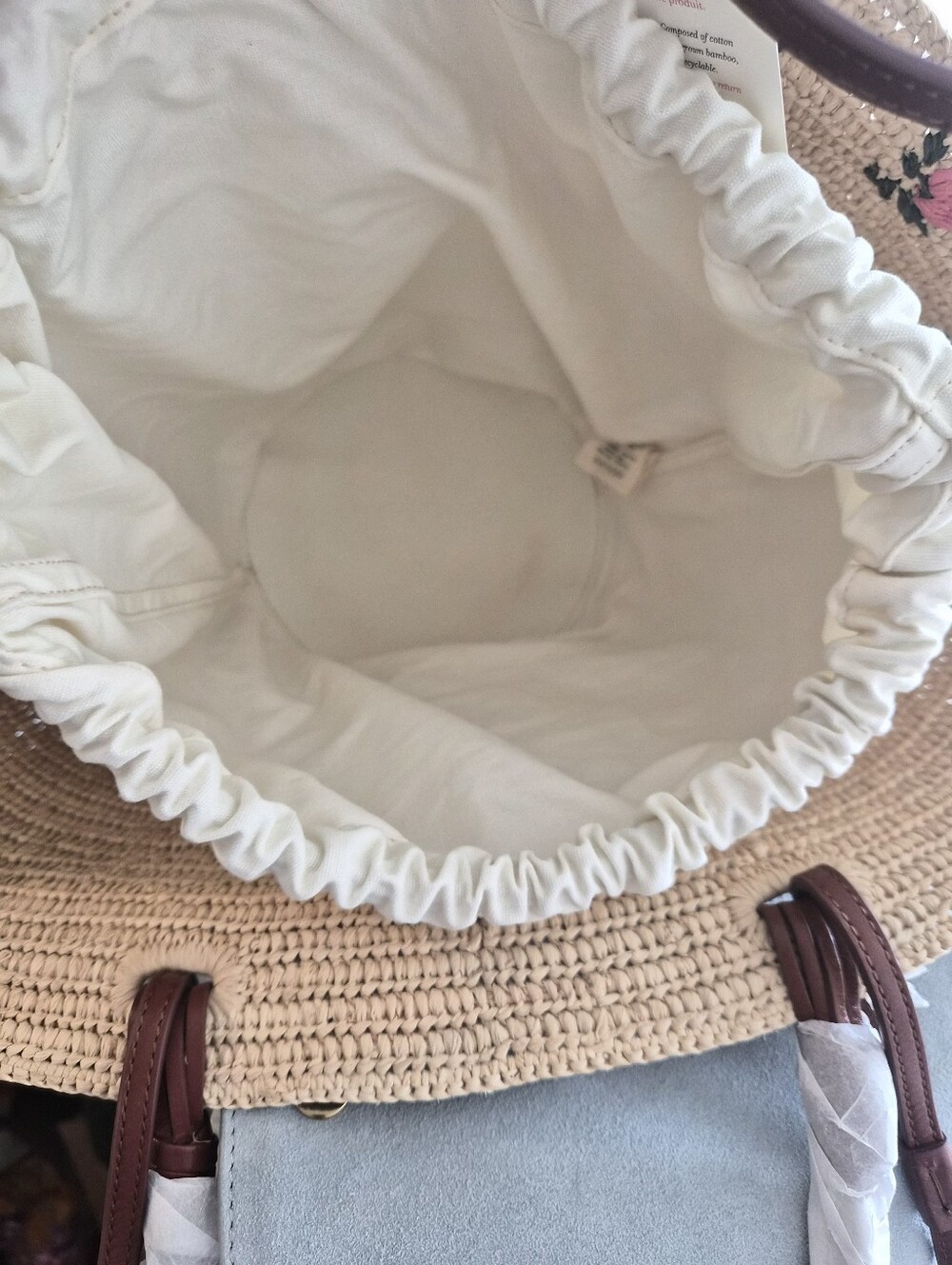*NWT* [Sezane] Justine Basket Bag Embroidered Pink Flowers Raffia - Picture 9 of 13